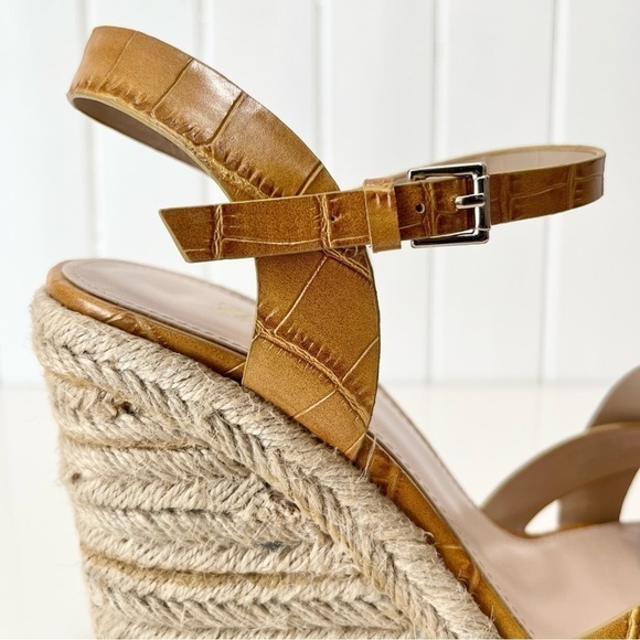 Zara Mustard Animal Print Embossed Espadrille Wedge Sandals Size 8 - Picture 7 of 13